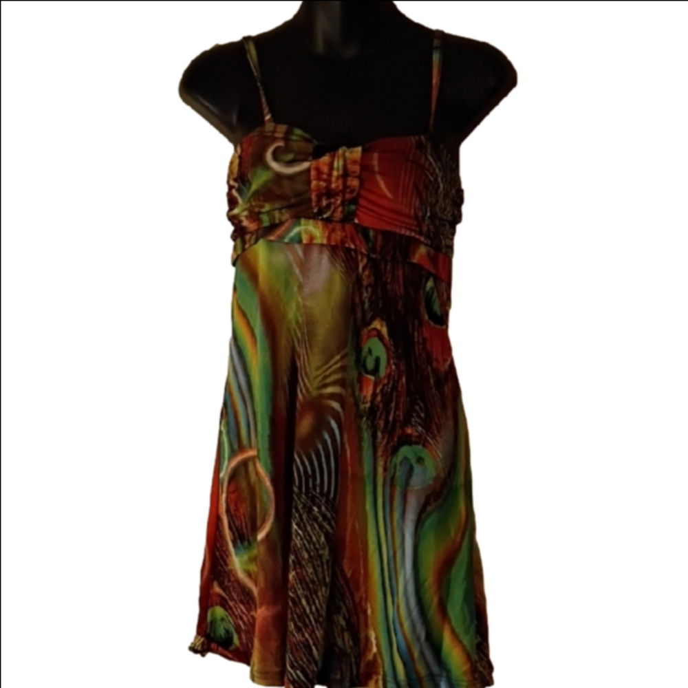Y2K Colorful Peacock Print Dress. No Tags, Unsure Of Brand Or Size .